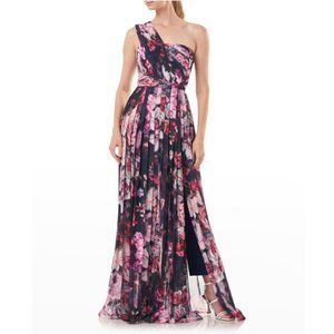 KAY UNGER Women's Layla Wrap Maxi Romper Gown Dress Size 2 Navy Floral $468 NWT